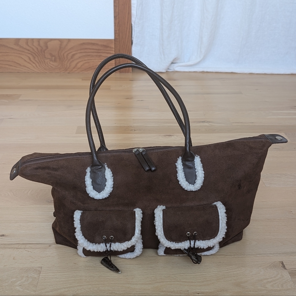 Vegan brown suede duffle bag
